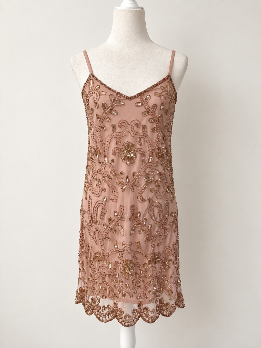 NWT Miss Selfridge Beaded Sequin Embellished Blush Pink Slip Dress Size 2